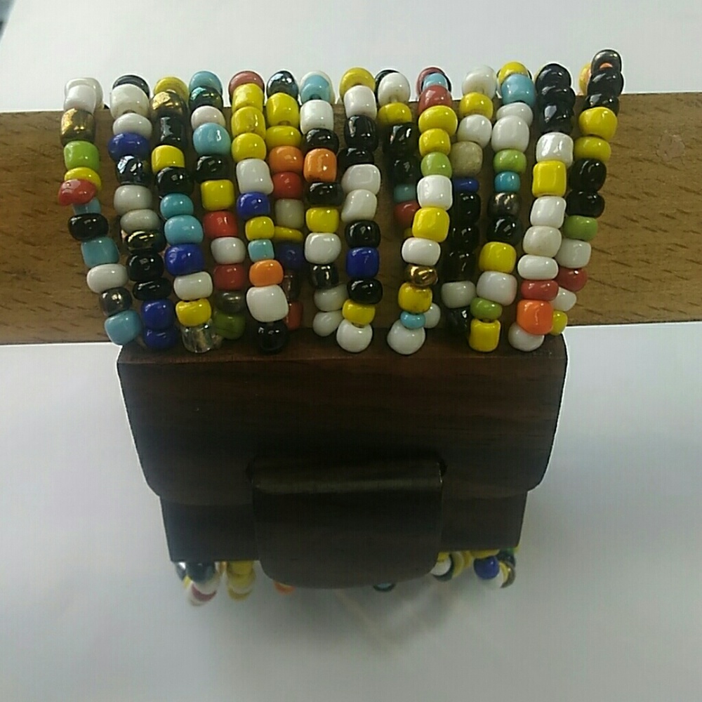 Multistrand Stretch Bracelet w/ Wood Buckle Clasp - Picture 8 of 8